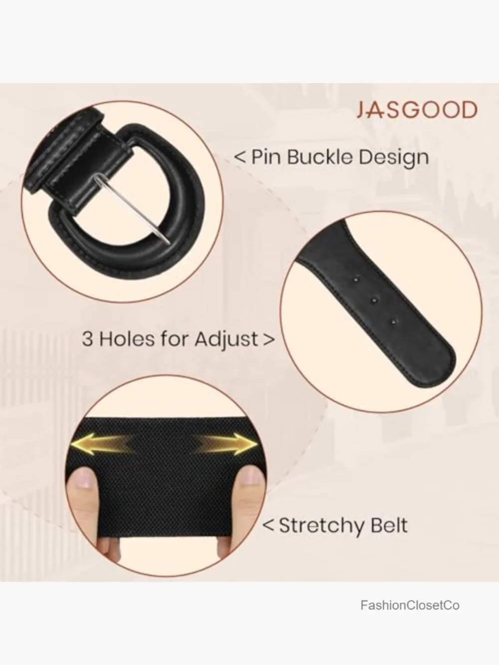 Vintage Chunky Buckle Wide Elastic Stretch Waist Belt for Dresses